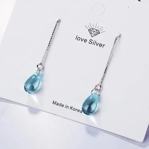 STERLING SILVER Blue water drop threader earrings